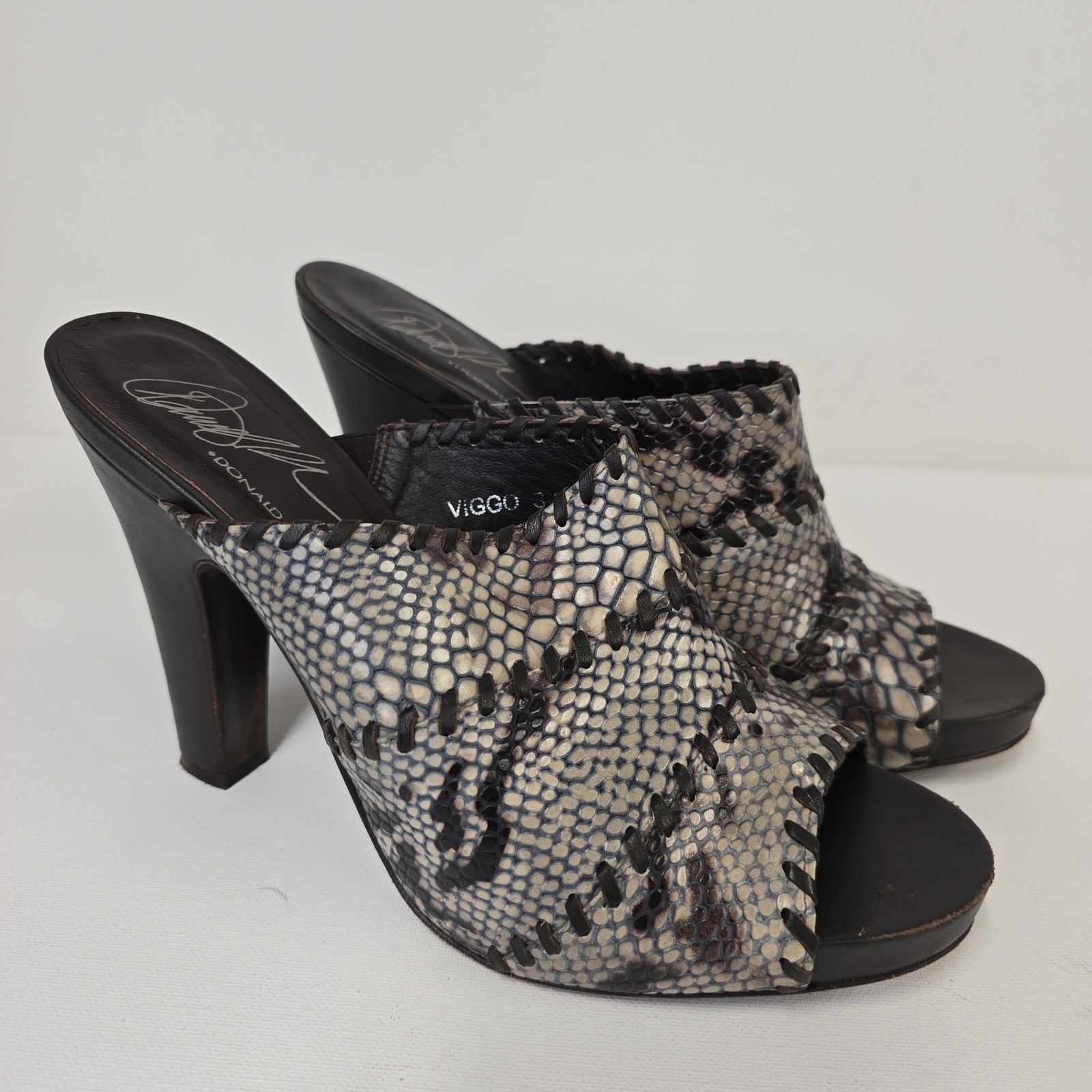 Donald J Pliner Viggo Mules Heels Snakeskin Leather Woven Platform Women 8m